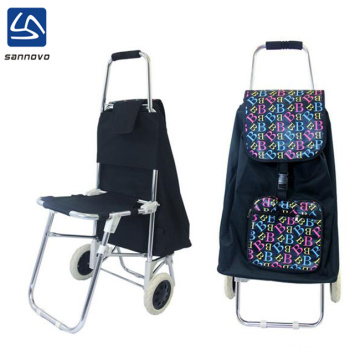 wholesale black lightweight foldable shopping trolley bag with seat